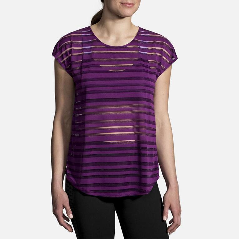 Brooks HOT Short Sleeve Running Shirt Womens Online - Purple (VOI298046)